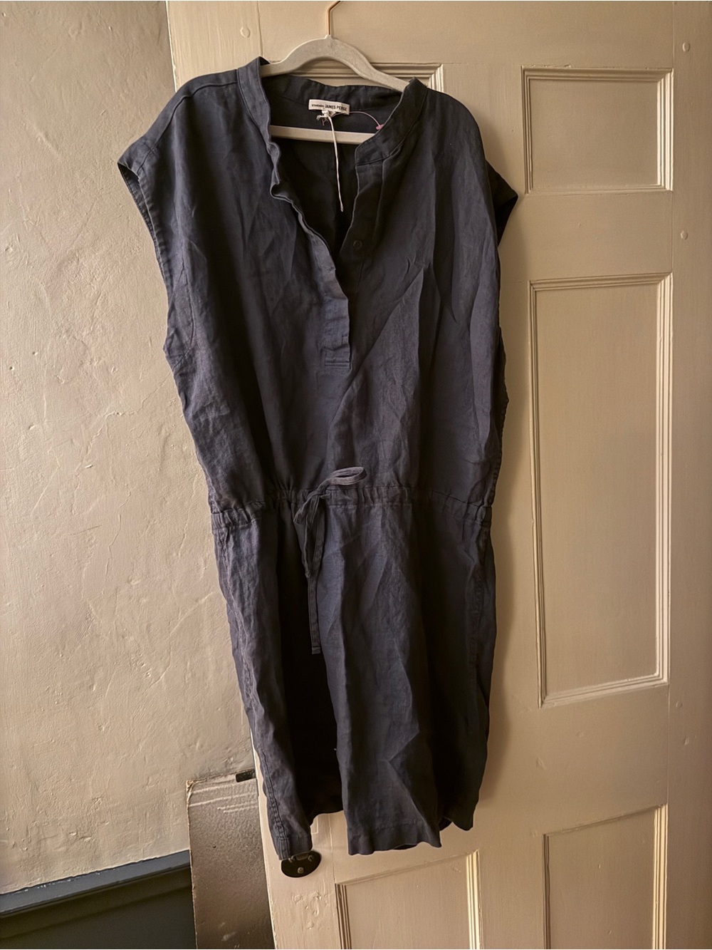 James Perse Navy Blue Linen Drawstring Waist Dress
